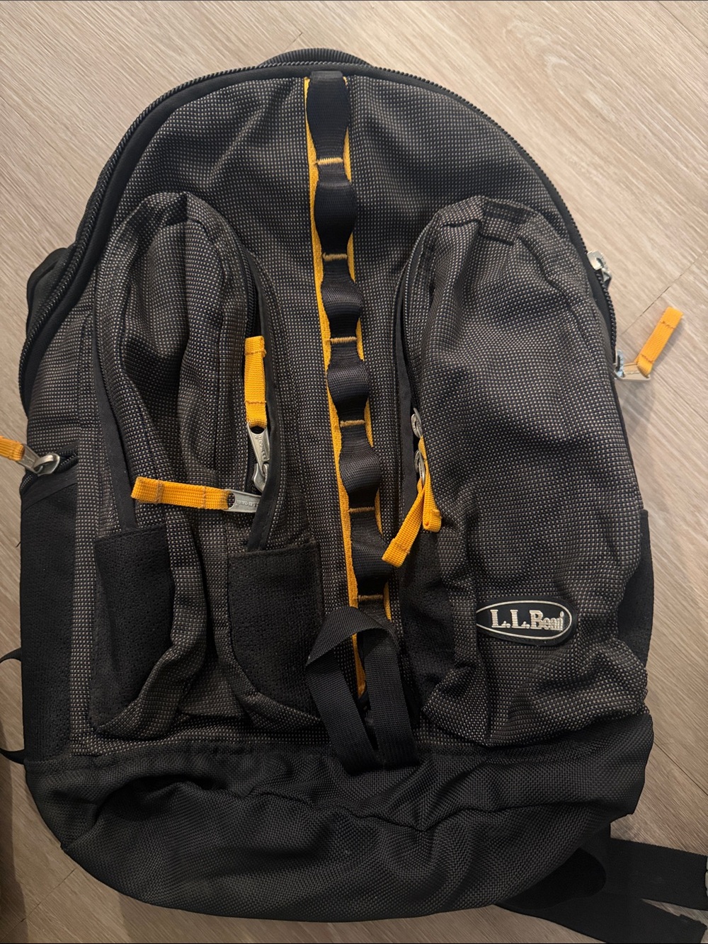 L.L. Bean Black Backpack with Yellow Trim